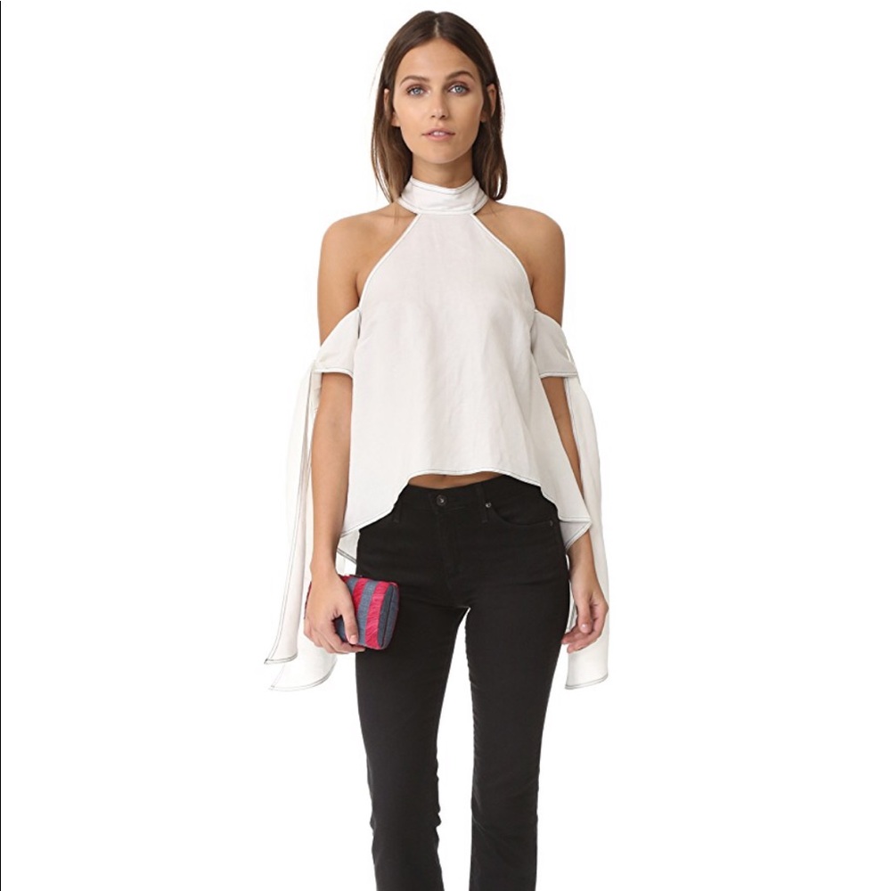 Shakuhachi contrast stitching tie sleeve top